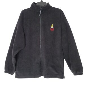 USA Olympic Fleece Jacket Full Zip Black Embroidered Torch Rings Athletic XL